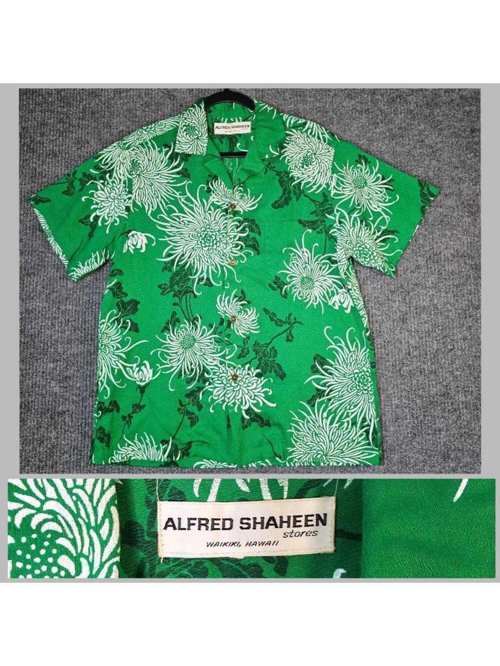 Vintage Alfred Shaheen Hawaiian Shirt Waikiki Print Spider mums STUNNING sz L